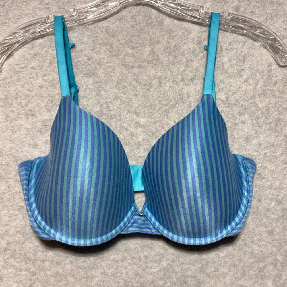 Betsey Johnson Bra 36D Teal Blue & Purple Striped Underwire Bra